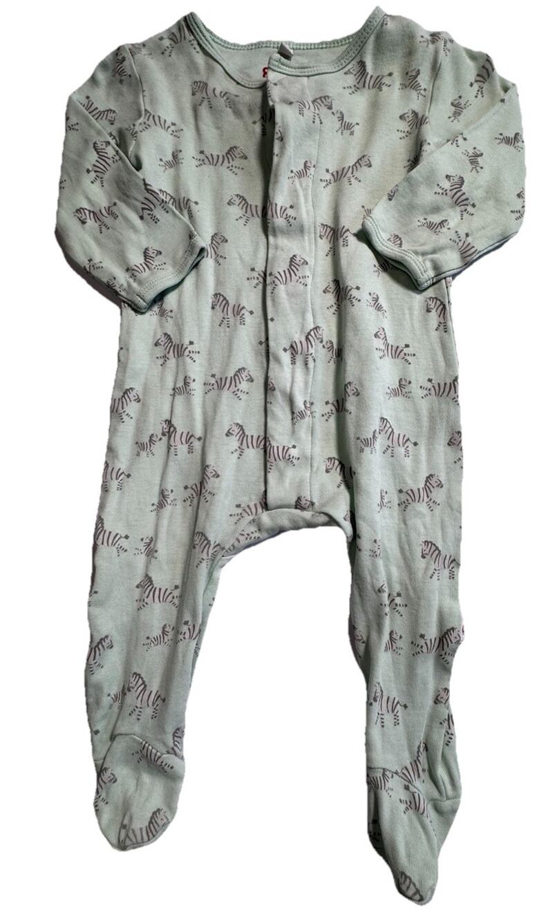 E=MC² Baby Zebra Print Footed Sleeper Magnetic Close 3-6M Green